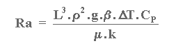 Ra = (L3.rho2.g.beta.delta-T.Cp) / (mu.k)
